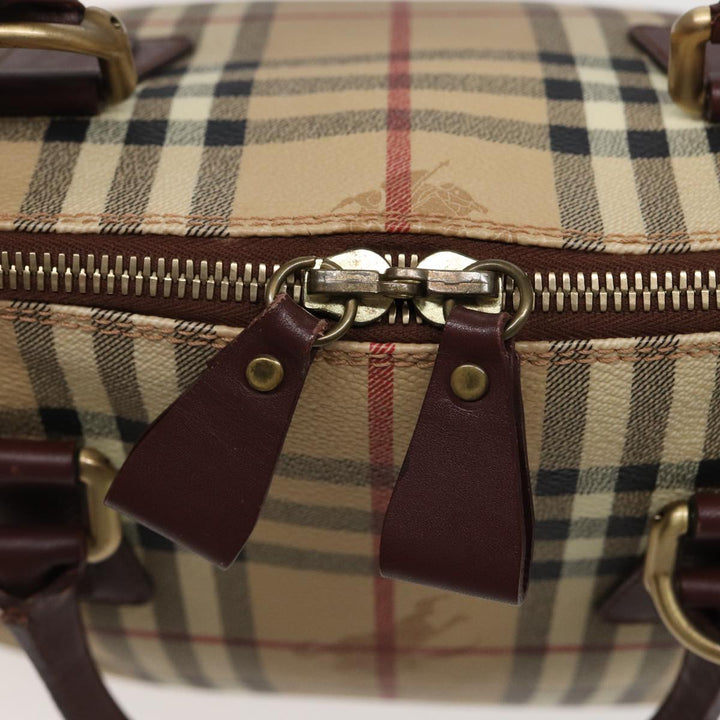 Burberry Nova Check Hand Bag PVC Leather Beige Auth yk13293