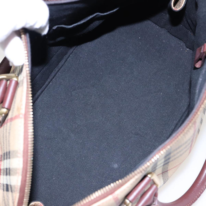 Burberry Nova Check Hand Bag PVC Leather Beige Auth yk13293