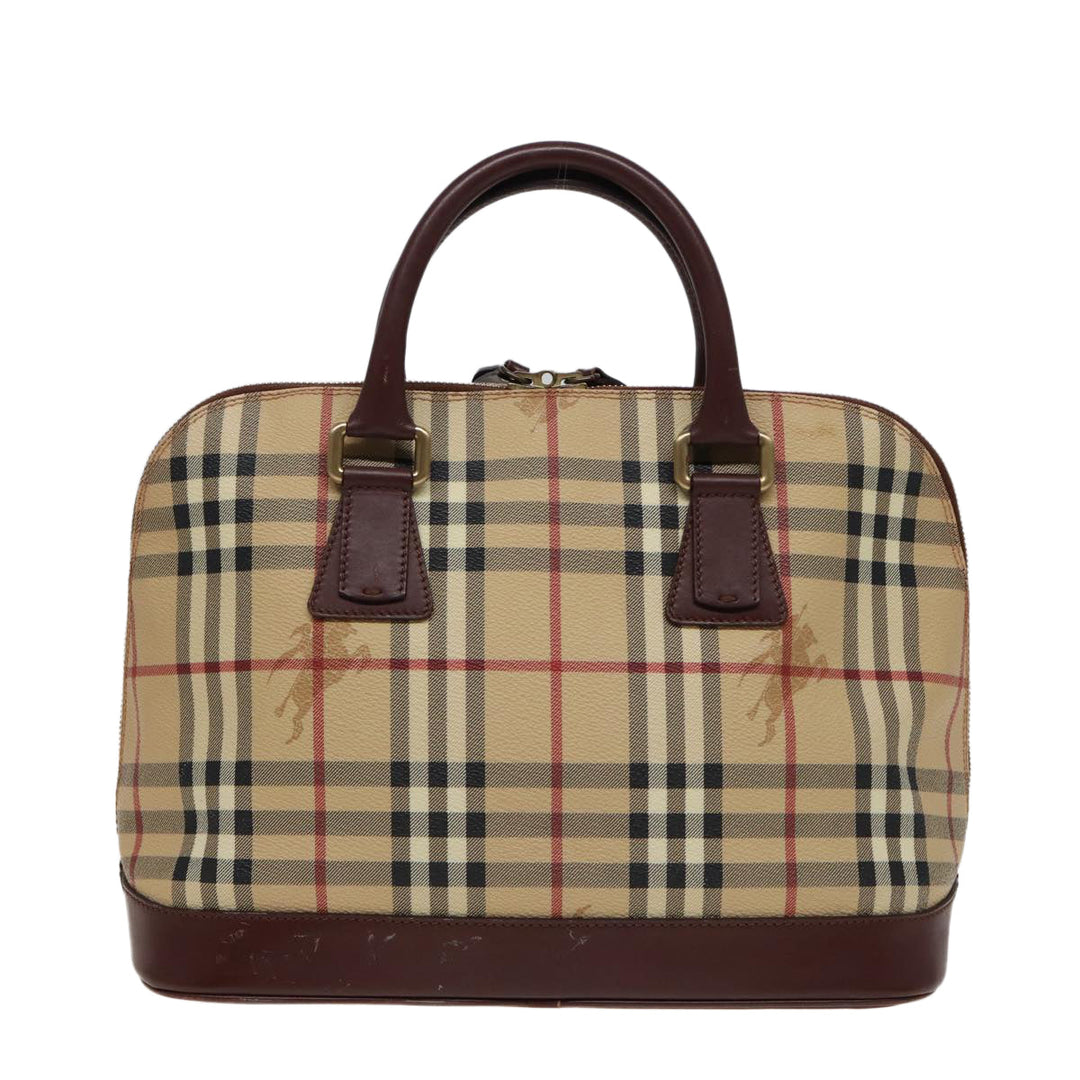 Burberry Nova Check Hand Bag PVC Leather Beige Auth yk13293