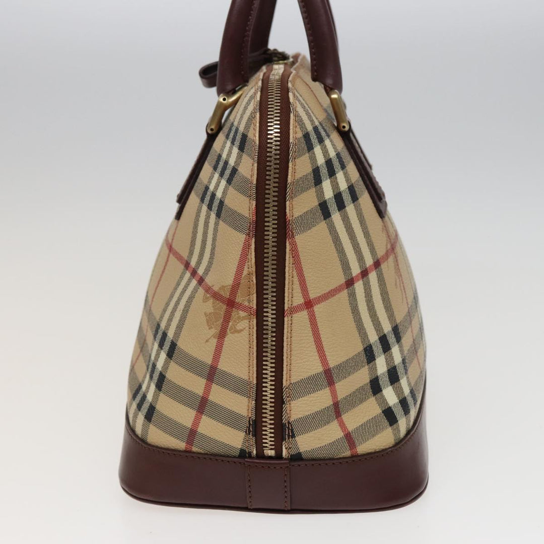 Burberry Nova Check Hand Bag PVC Leather Beige Auth yk13293