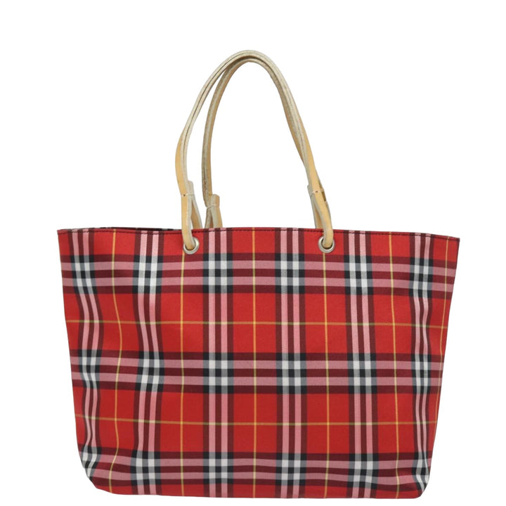 Burberry Nova Check Hand Bag Nylon Red Auth yk13442