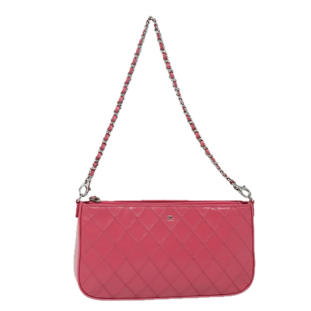 Chanel Bicolore Chain Accessory Pouch Lamb Skin Pink CC Auth yk13496A