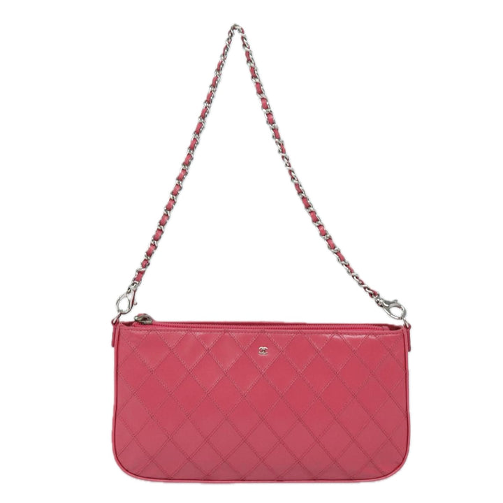 Chanel Bicolore Chain Accessory Pouch Lamb Skin Pink CC Auth yk13496A