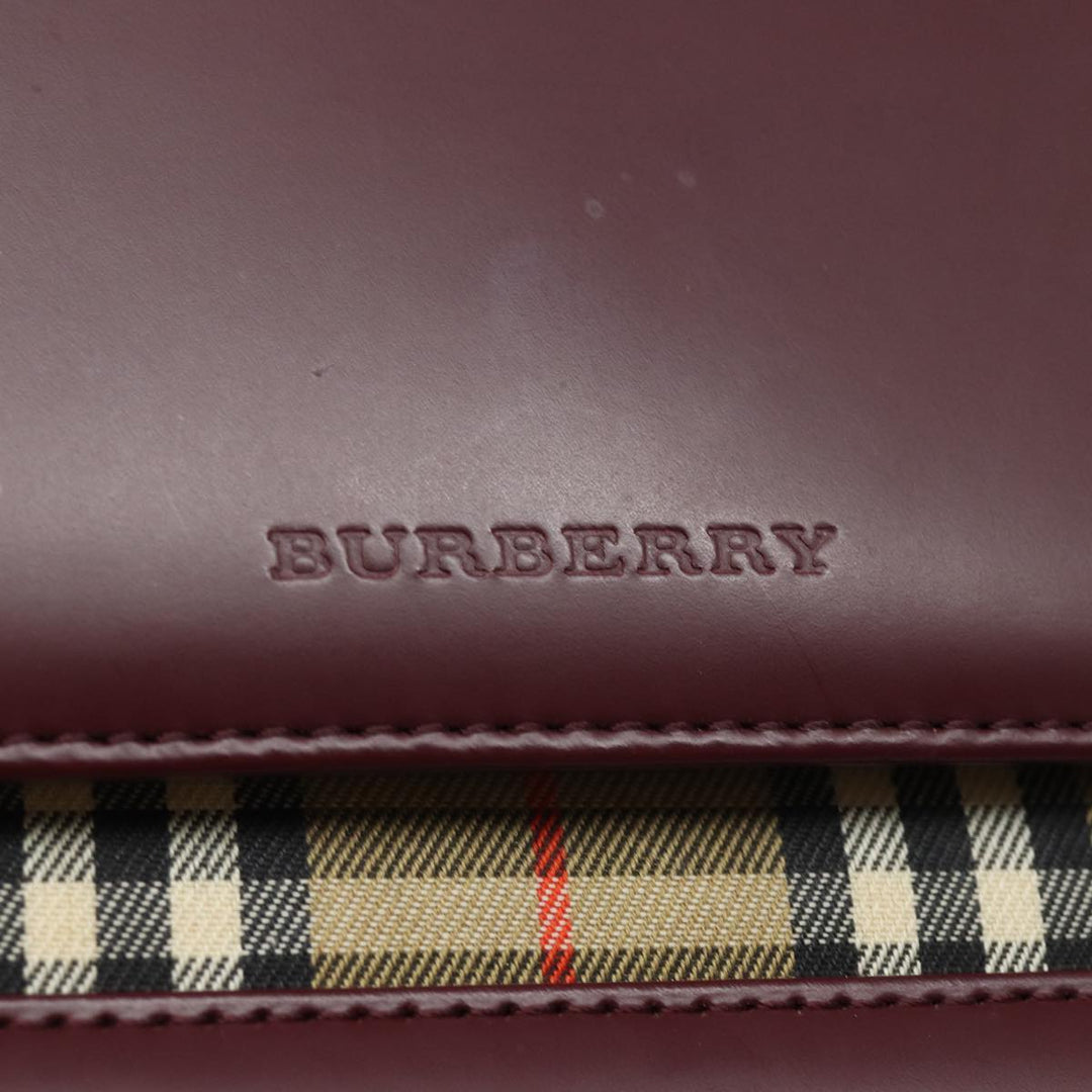 Burberry Nova Check Hand Bag Leather Red Auth yk13546