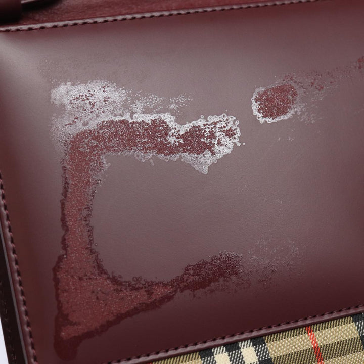 Burberry Nova Check Hand Bag Leather Red Auth yk13546