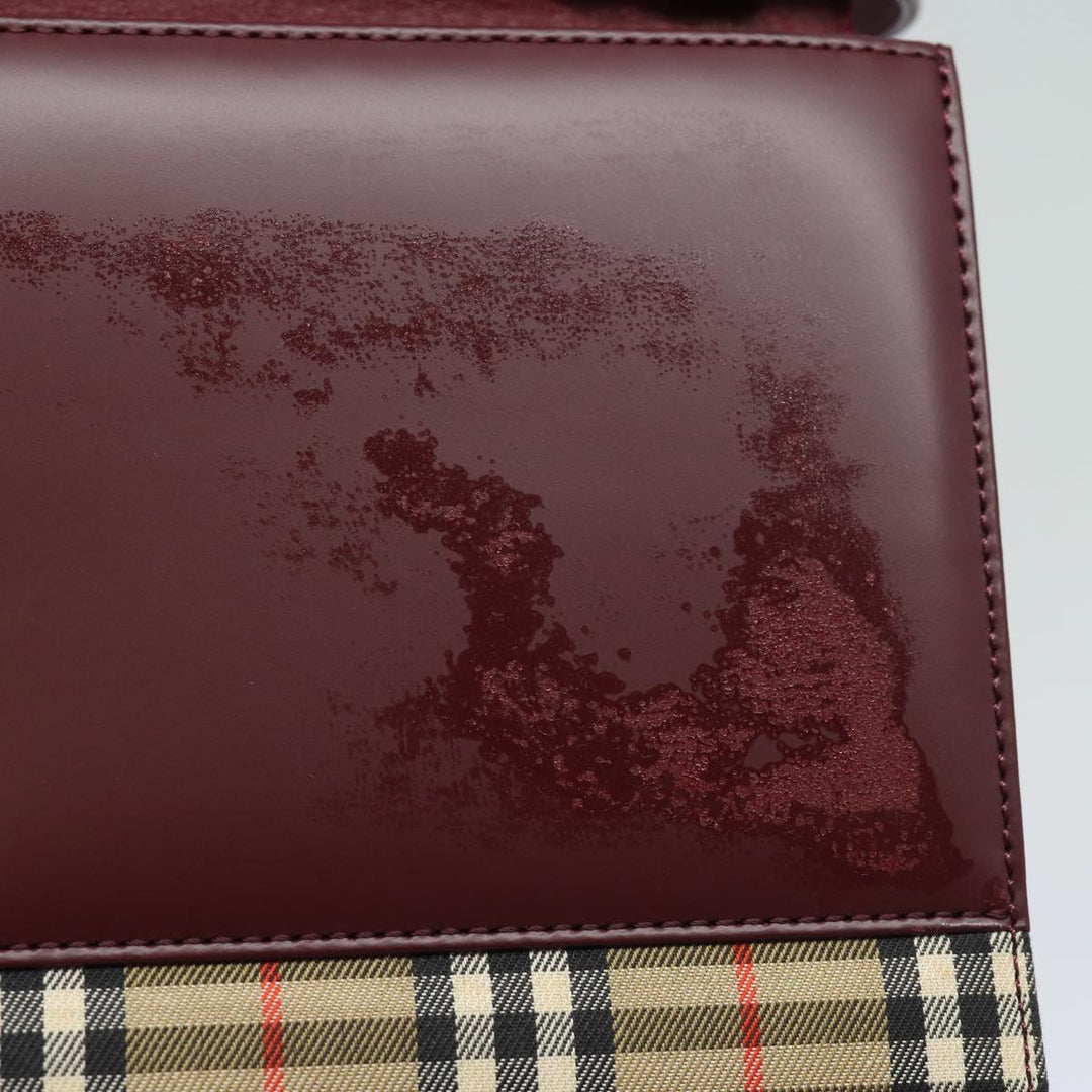 Burberry Nova Check Hand Bag Leather Red Auth yk13546