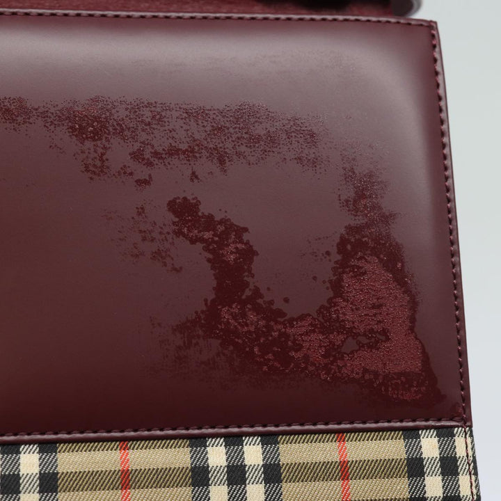 Burberry Nova Check Hand Bag Leather Red Auth yk13546