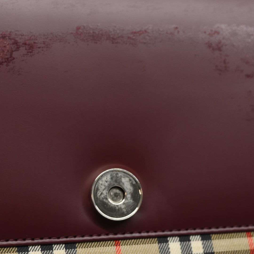 Burberry Nova Check Hand Bag Leather Red Auth yk13546
