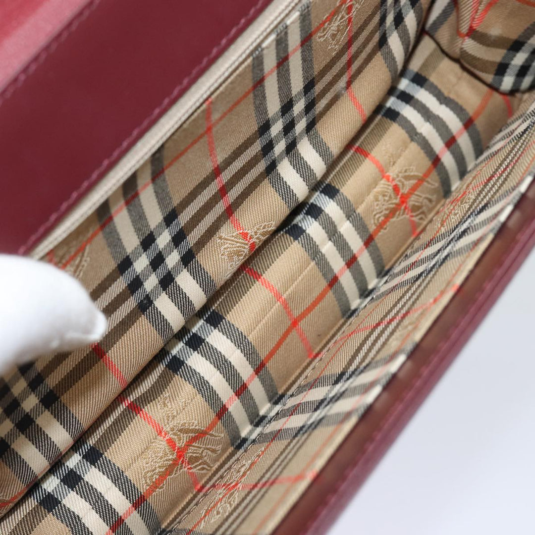 Burberry Nova Check Hand Bag Leather Red Auth yk13546