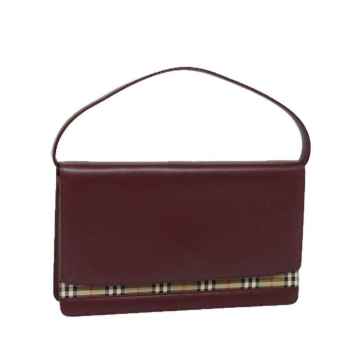 Burberry Nova Check Hand Bag Leather Red Auth yk13546