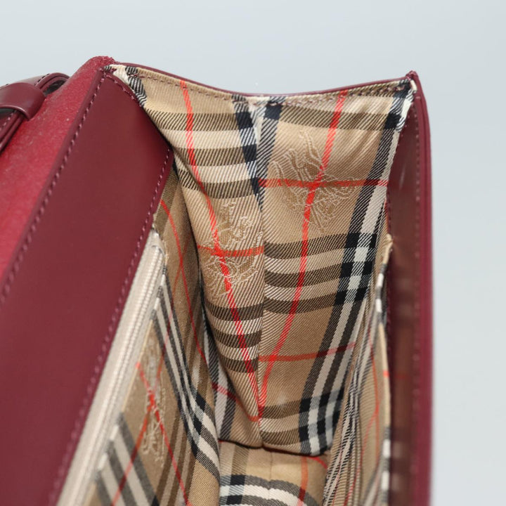 Burberry Nova Check Hand Bag Leather Red Auth yk13546