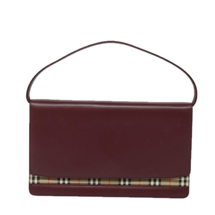Burberry Nova Check Hand Bag Leather Red Auth yk13546