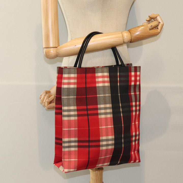 Burberry Nova Check Hand Bag Canvas Red Auth yk13550