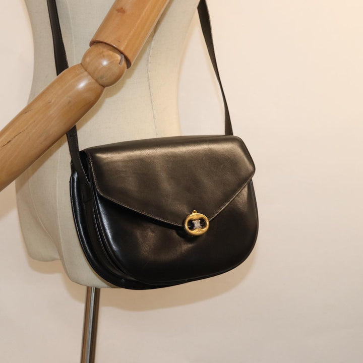 Celine Shoulder Bag Leather Black 13626
