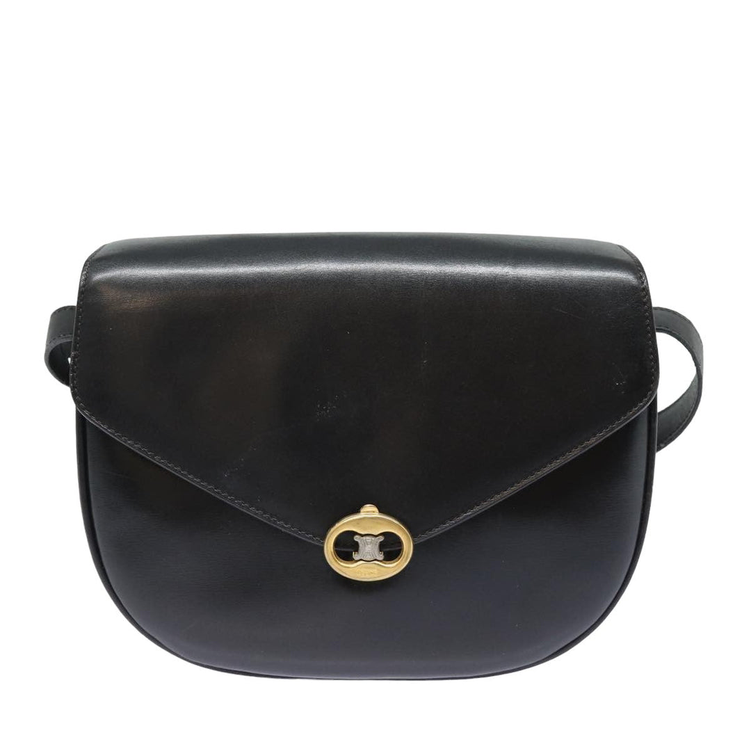 Celine Shoulder Bag Leather Black 13626