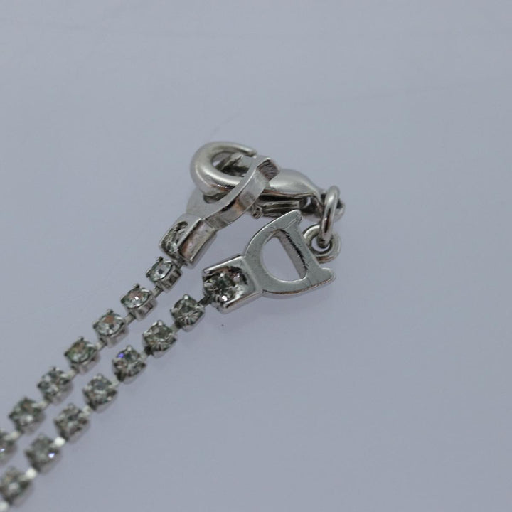 CHRISTIAN Top quality Dior Ribbon Stone Necklace metal Silver Auth yk13713