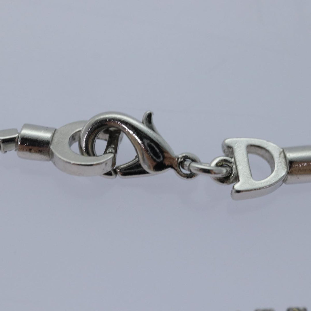 CHRISTIAN Top quality Dior Ribbon Stone Necklace metal Silver Auth yk13713