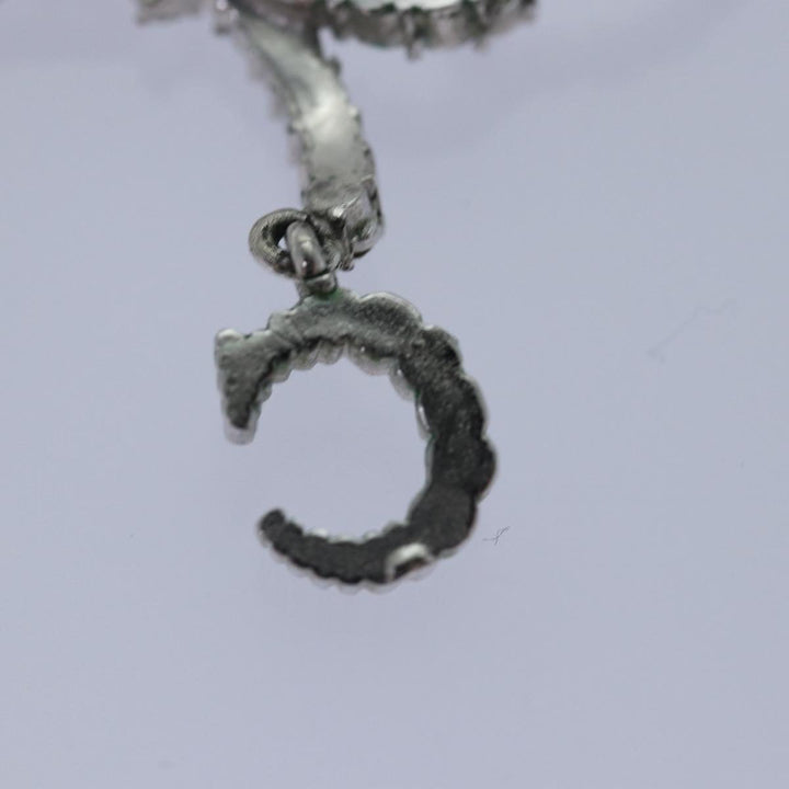 CHRISTIAN Top quality Dior Ribbon Stone Necklace metal Silver Auth yk13713