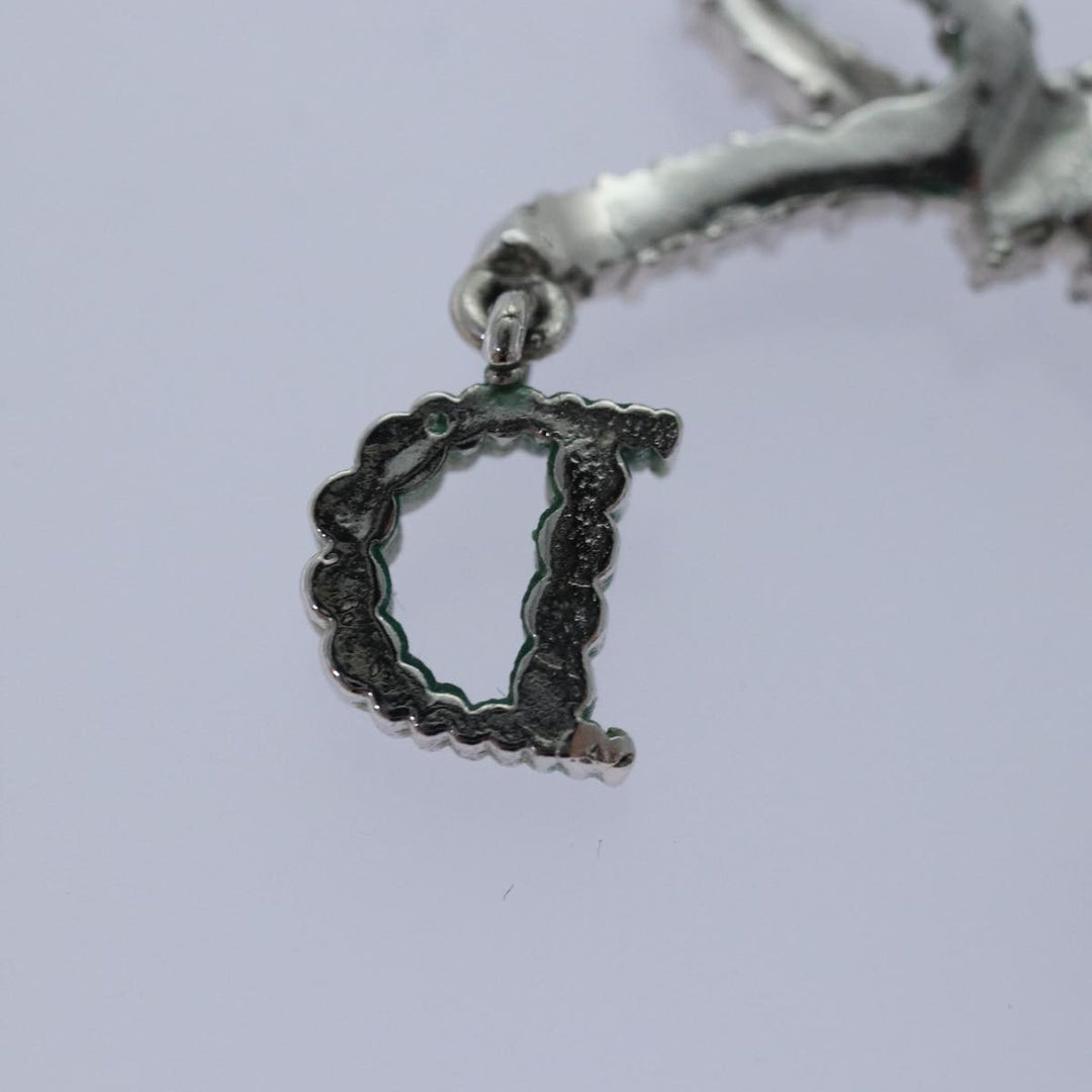 CHRISTIAN Top quality Dior Ribbon Stone Necklace metal Silver Auth yk13713