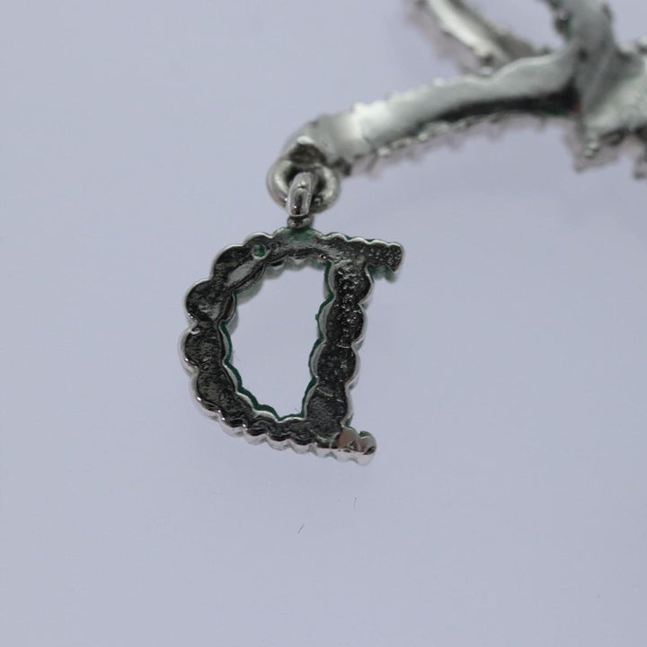 CHRISTIAN Top quality Dior Ribbon Stone Necklace metal Silver Auth yk13713