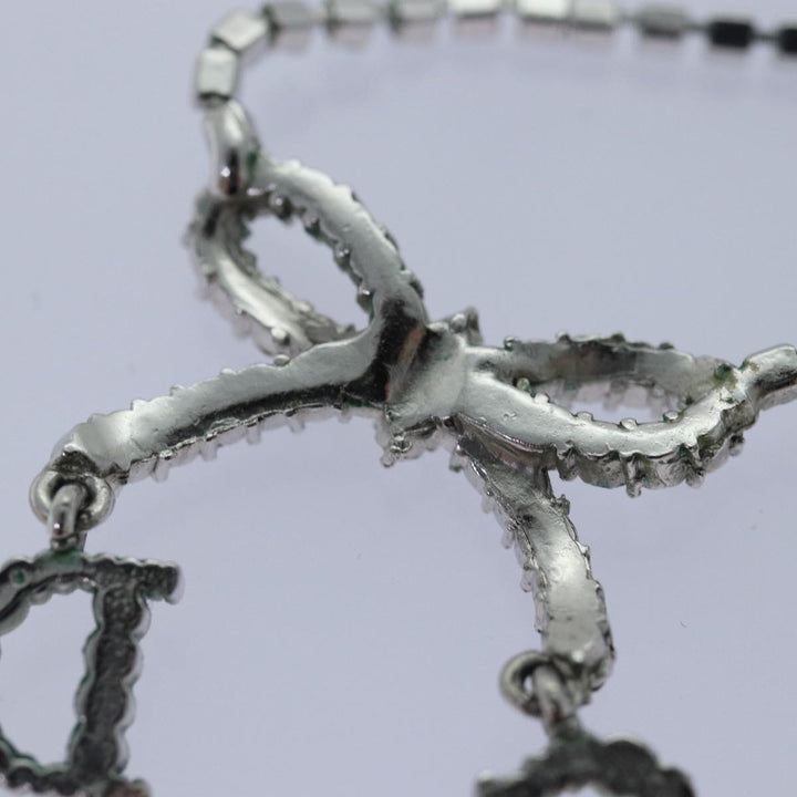 CHRISTIAN Top quality Dior Ribbon Stone Necklace metal Silver Auth yk13713
