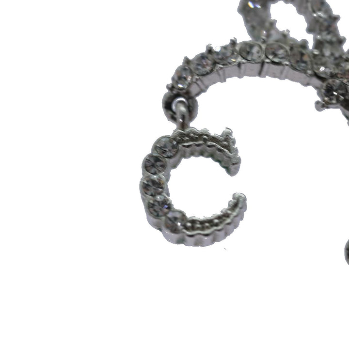 CHRISTIAN Top quality Dior Ribbon Stone Necklace metal Silver Auth yk13713