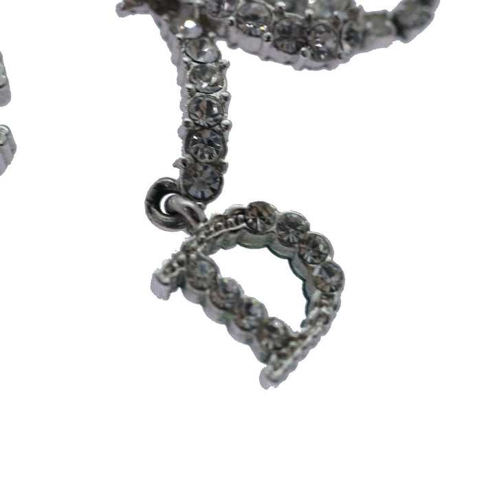 CHRISTIAN Top quality Dior Ribbon Stone Necklace metal Silver Auth yk13713