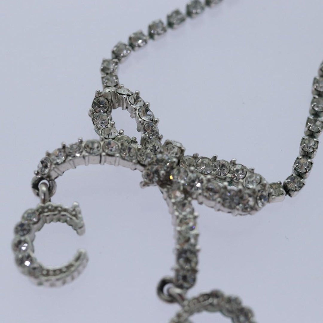CHRISTIAN Top quality Dior Ribbon Stone Necklace metal Silver Auth yk13713