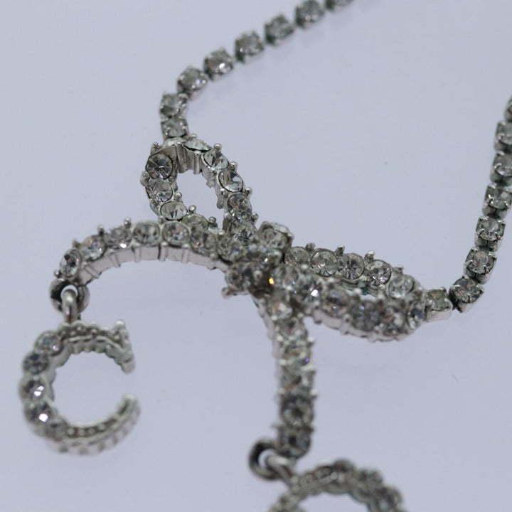 CHRISTIAN Top quality Dior Ribbon Stone Necklace metal Silver Auth yk13713