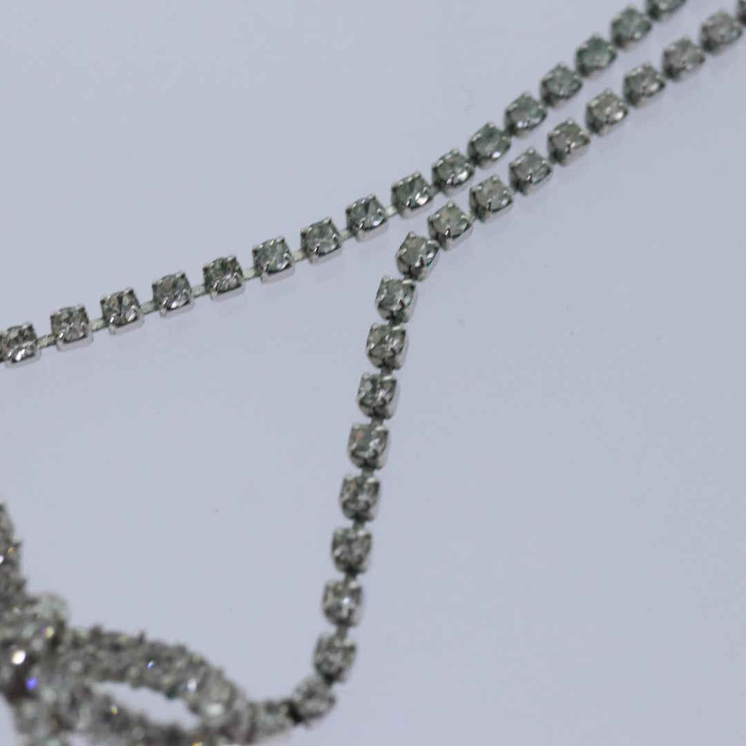 CHRISTIAN Top quality Dior Ribbon Stone Necklace metal Silver Auth yk13713