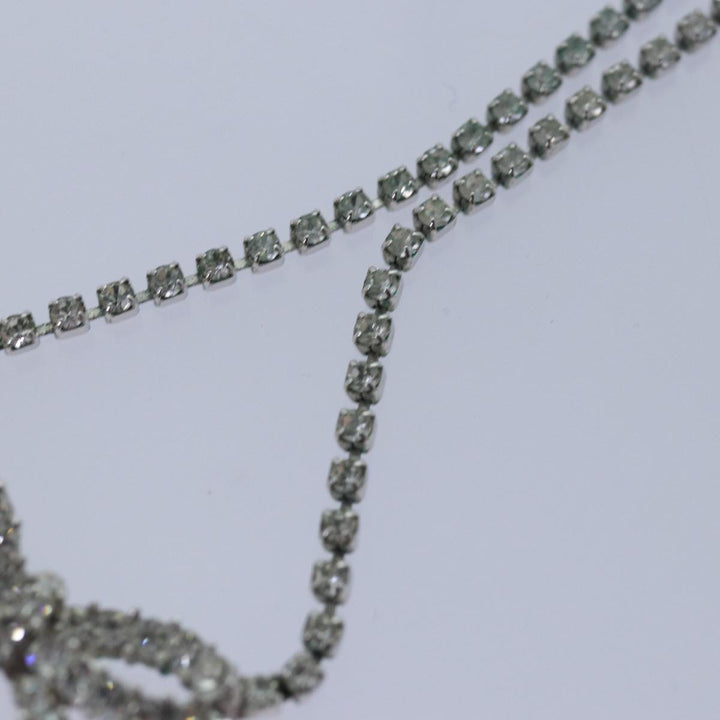 CHRISTIAN Top quality Dior Ribbon Stone Necklace metal Silver Auth yk13713