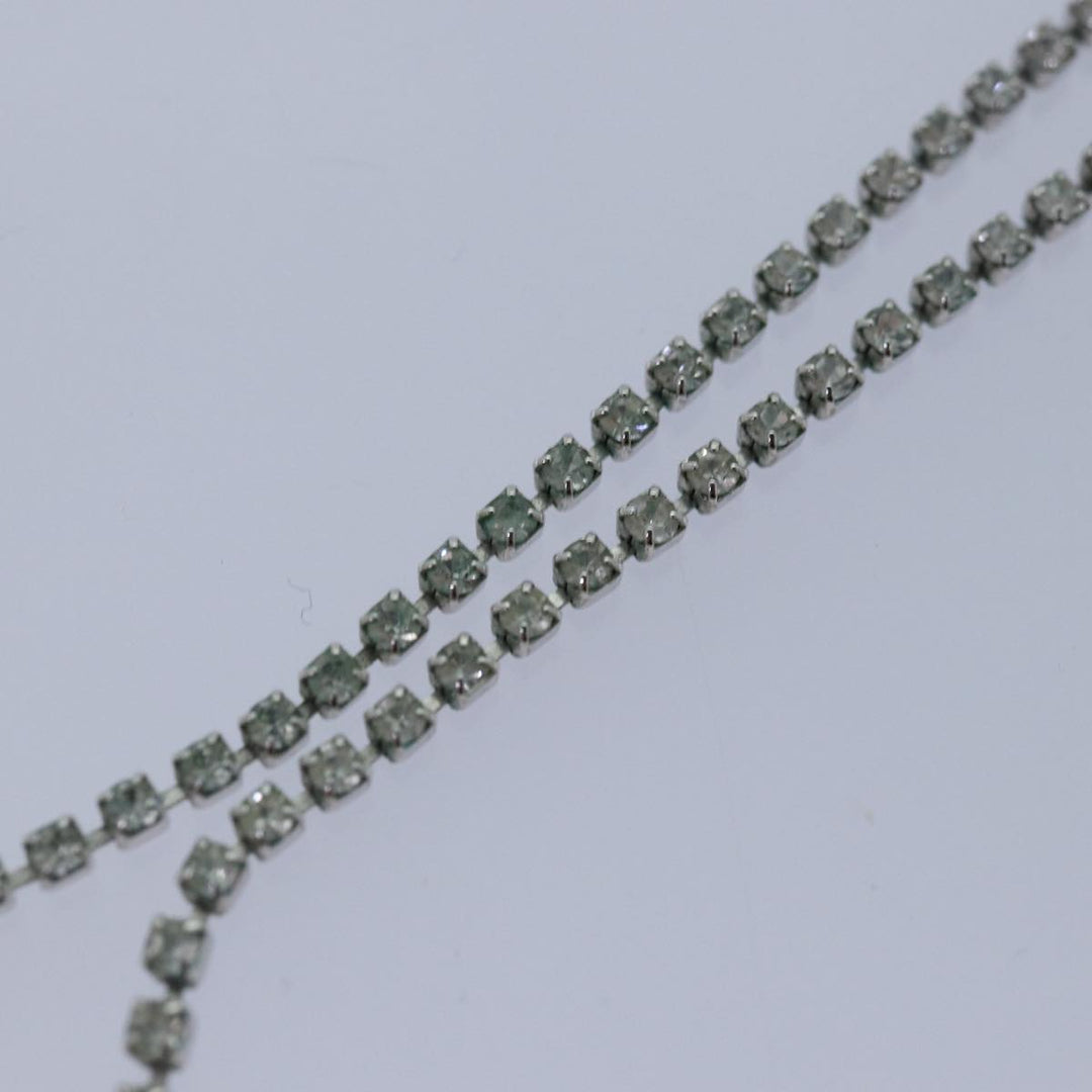CHRISTIAN Top quality Dior Ribbon Stone Necklace metal Silver Auth yk13713