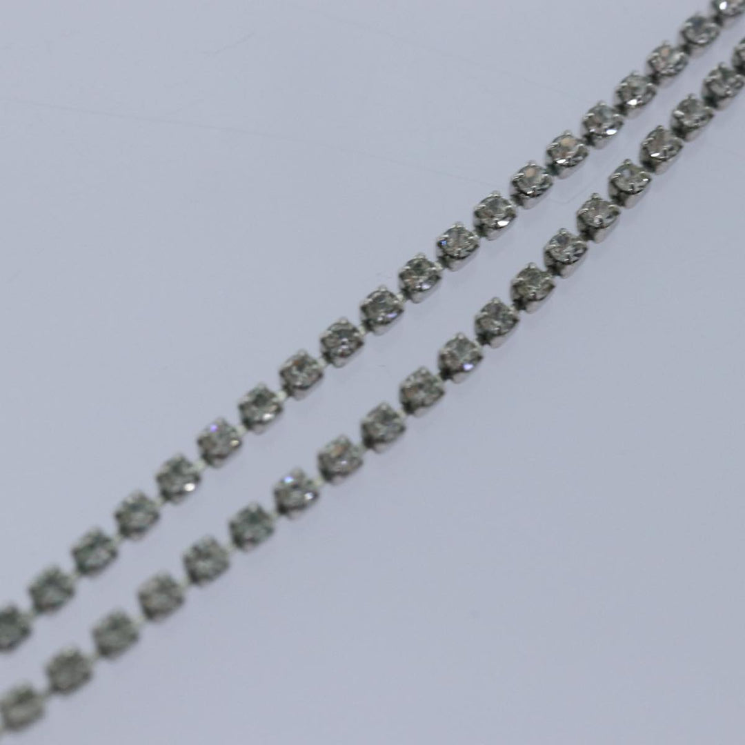 CHRISTIAN Top quality Dior Ribbon Stone Necklace metal Silver Auth yk13713
