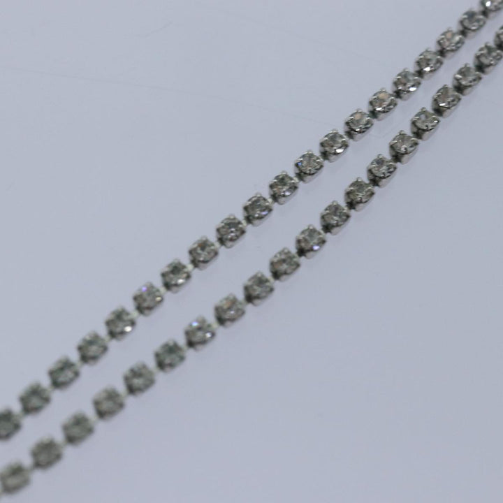 CHRISTIAN Top quality Dior Ribbon Stone Necklace metal Silver Auth yk13713