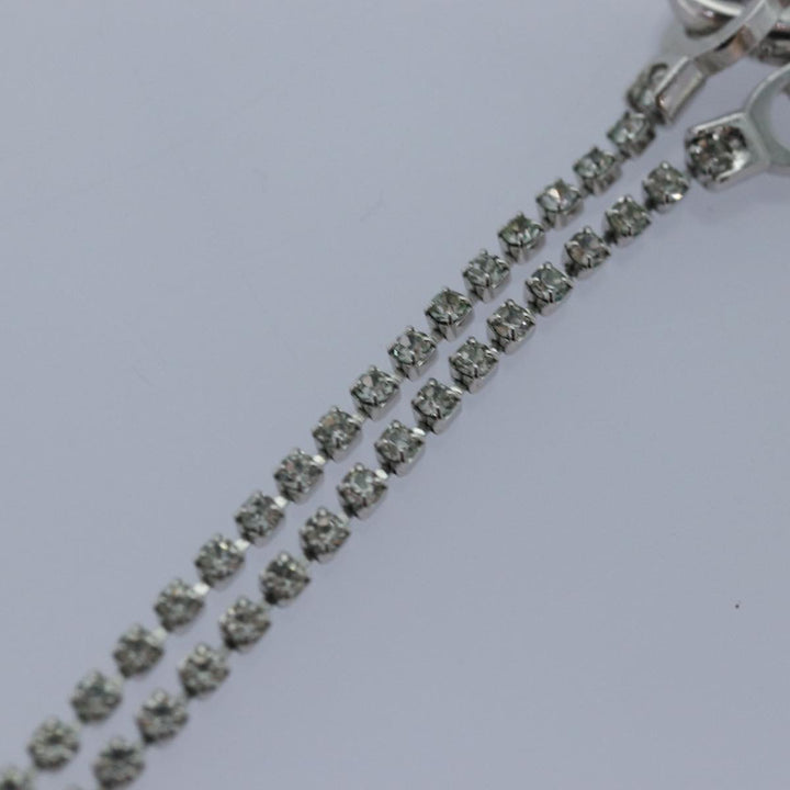 CHRISTIAN Top quality Dior Ribbon Stone Necklace metal Silver Auth yk13713