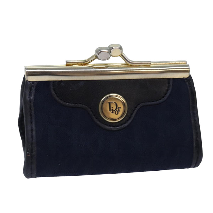 CHRISTIAN Top quality Dior Trotter Canvas Gamaguchi Coin Purse Navy Auth yk13757