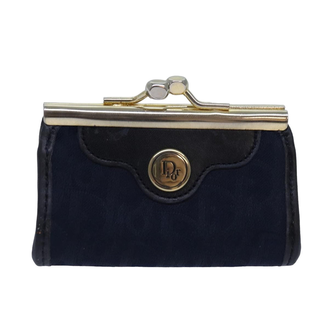 CHRISTIAN Top quality Dior Trotter Canvas Gamaguchi Coin Purse Navy Auth yk13757