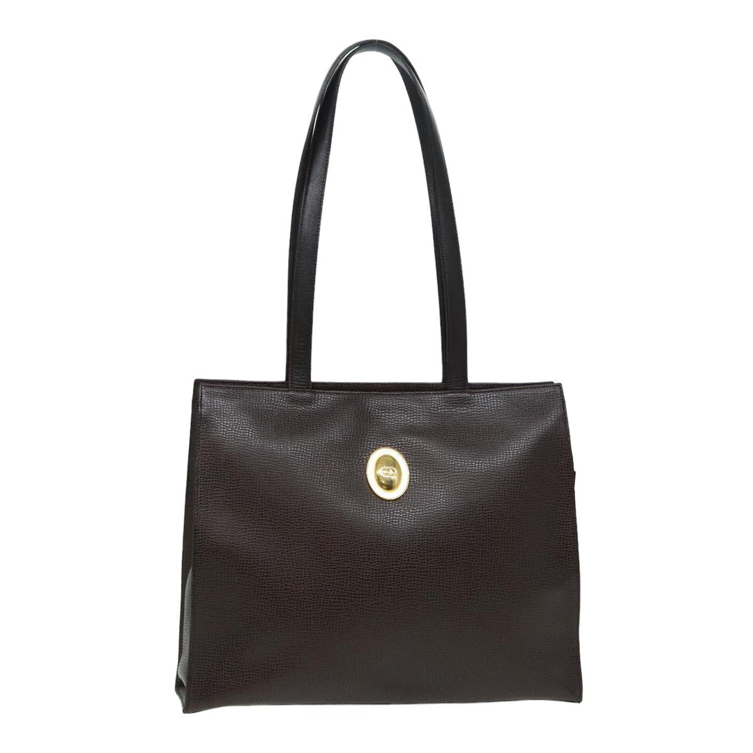 CHRISTIAN Top quality Dior Tote Bag Leather Brown Auth yk13800