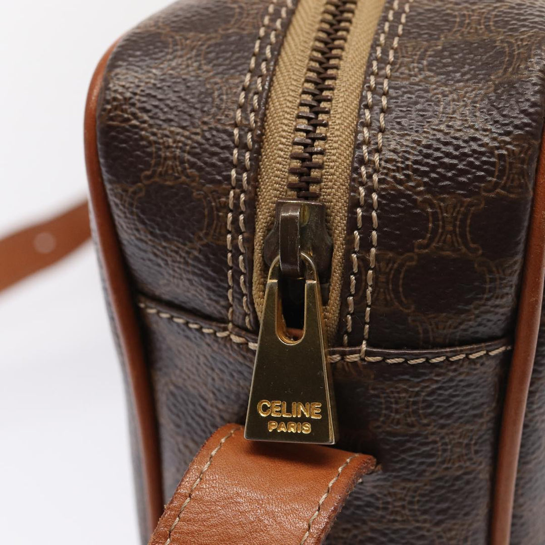 Celine Macadam Canvas Shoulder Bag PVC Leather Brown Auth yk13816