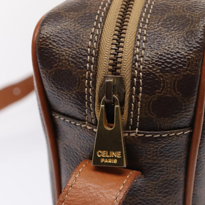 Celine Macadam Canvas Shoulder Bag PVC Leather Brown Auth yk13816