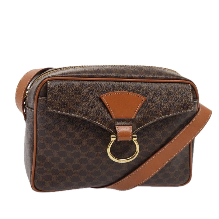 Celine Macadam Canvas Shoulder Bag PVC Leather Brown Auth yk13816