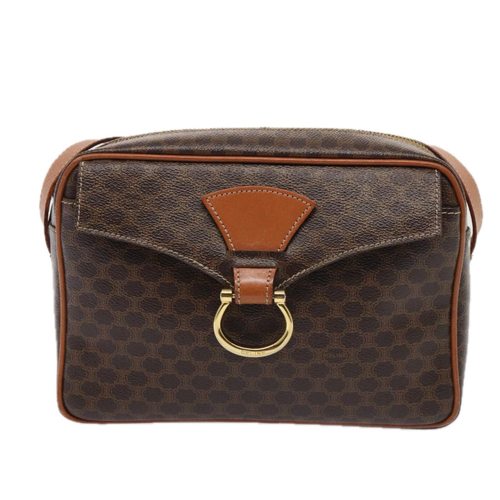 Celine Macadam Canvas Shoulder Bag PVC Leather Brown Auth yk13816