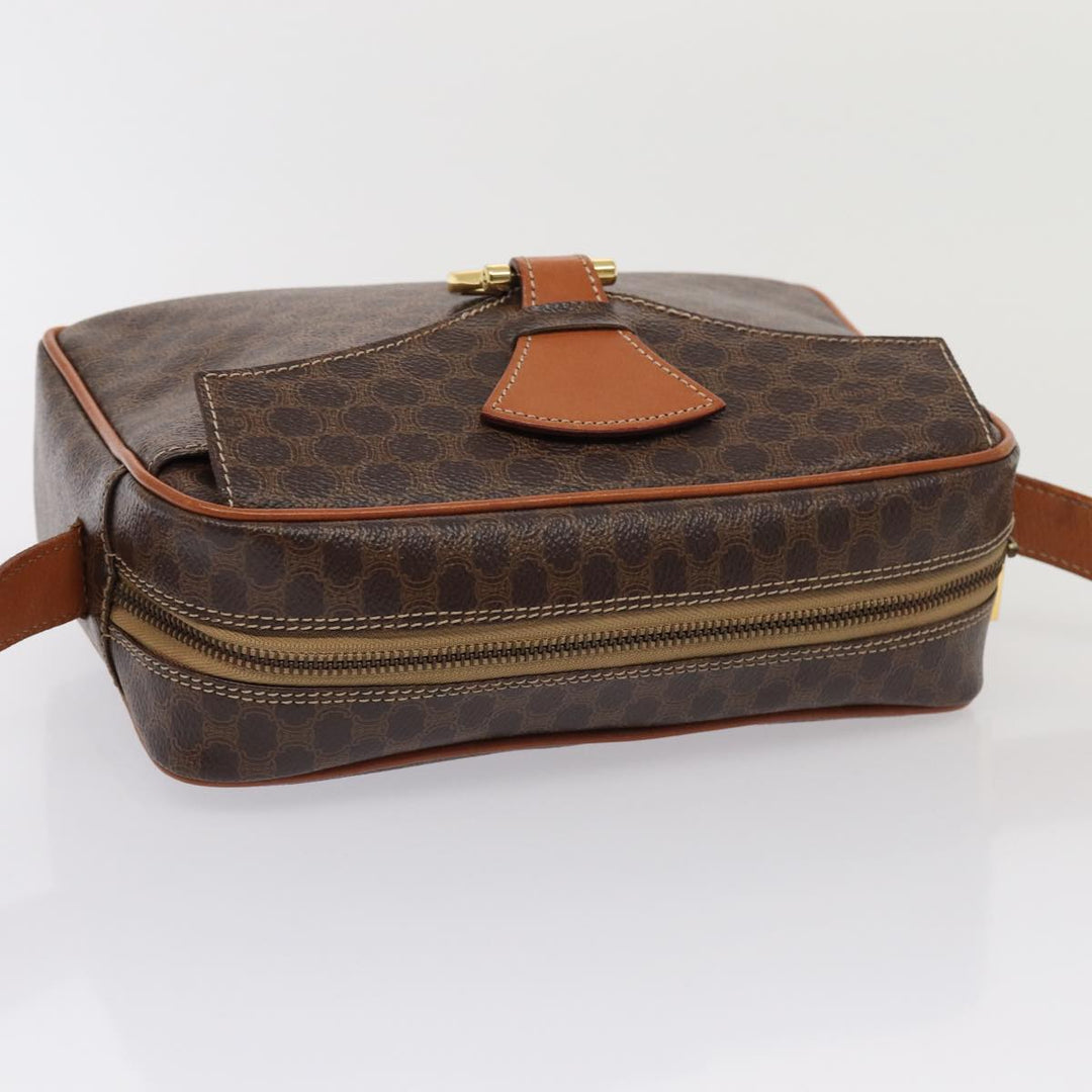 Celine Macadam Canvas Shoulder Bag PVC Leather Brown Auth yk13816