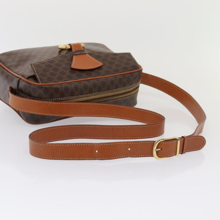 Celine Macadam Canvas Shoulder Bag PVC Leather Brown Auth yk13816