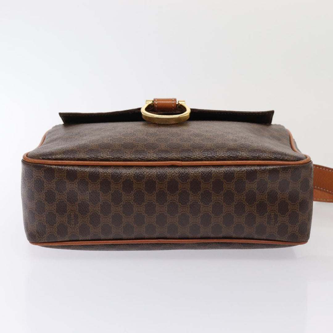 Celine Macadam Canvas Shoulder Bag PVC Leather Brown Auth yk13816
