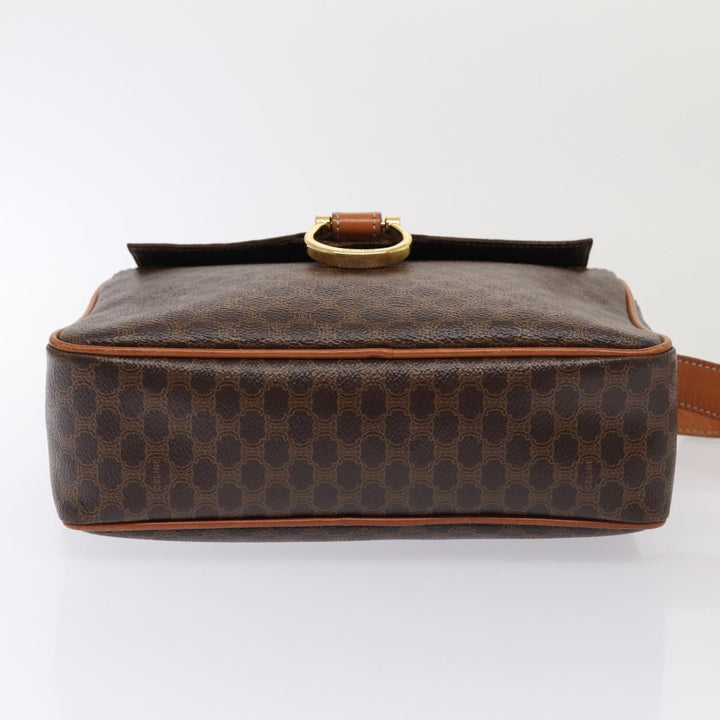 Celine Macadam Canvas Shoulder Bag PVC Leather Brown Auth yk13816