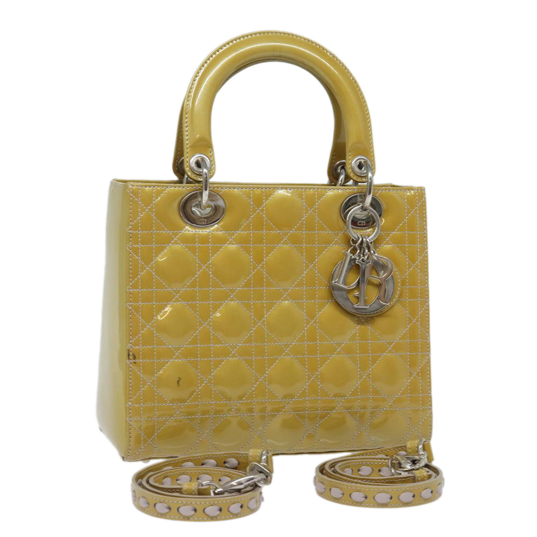CHRISTIAN Top quality Dior Lady Top quality Dior Canage Hand Bag Enamel 2way Yellow Auth yk13927