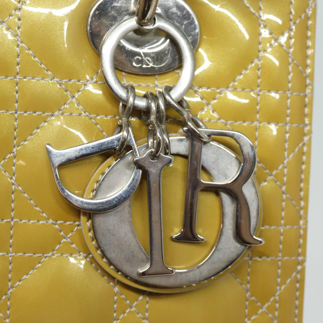 CHRISTIAN Top quality Dior Lady Top quality Dior Canage Hand Bag Enamel 2way Yellow Auth yk13927