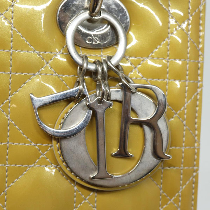 CHRISTIAN Top quality Dior Lady Top quality Dior Canage Hand Bag Enamel 2way Yellow Auth yk13927