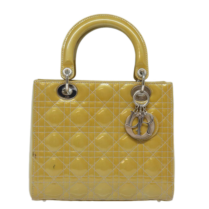 CHRISTIAN Top quality Dior Lady Top quality Dior Canage Hand Bag Enamel 2way Yellow Auth yk13927